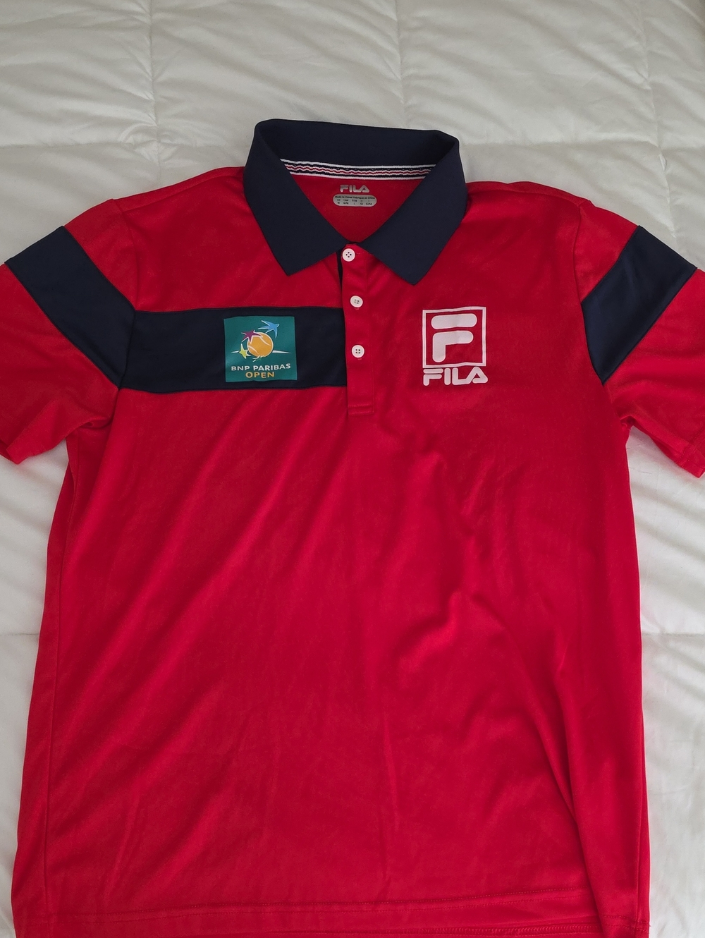 Fila Men’s Red Polo w Navy Collar & Chest Stripe BNP Paribas Open Mens Medium